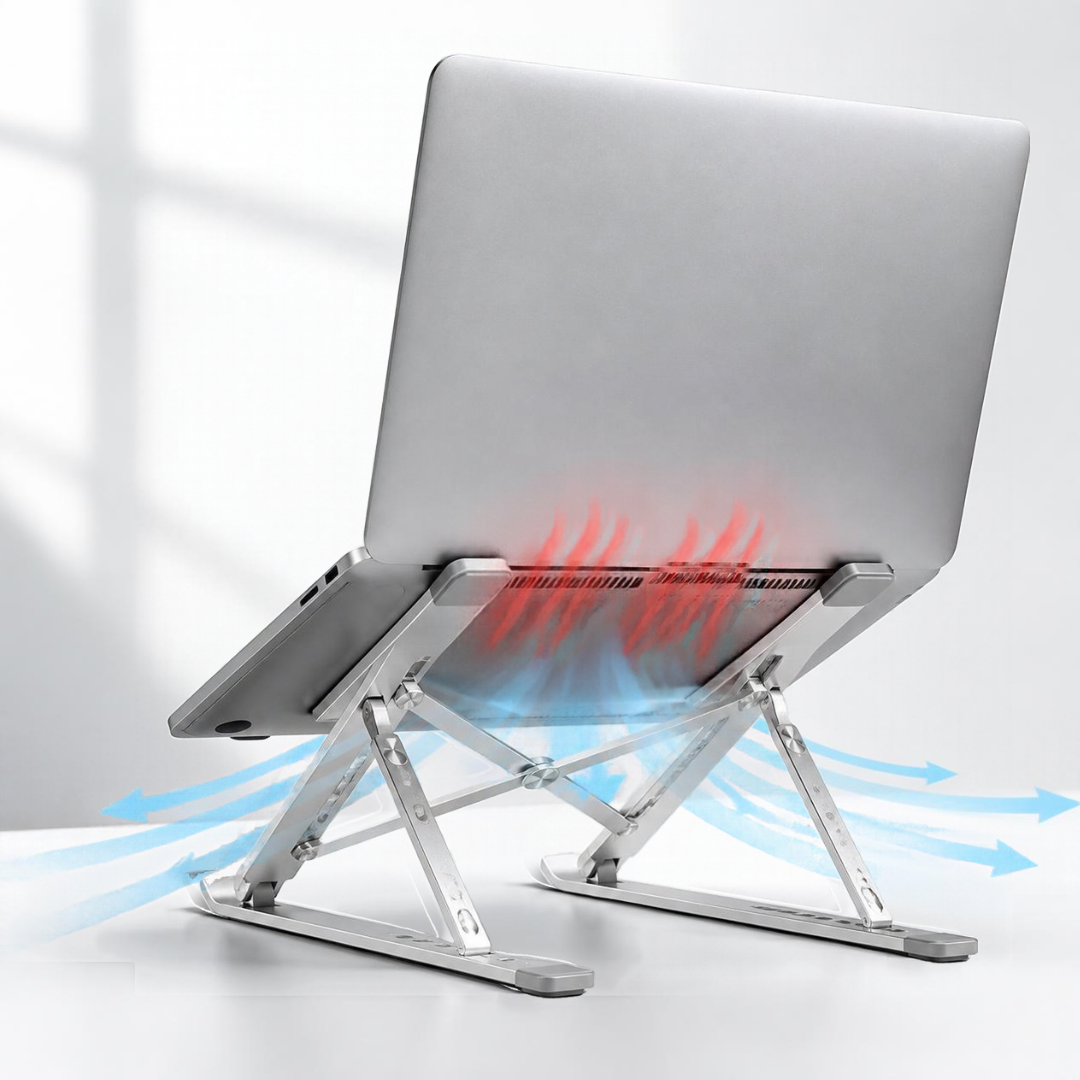 Adjustable Aluminium Laptop Stand heating and airflow graphic